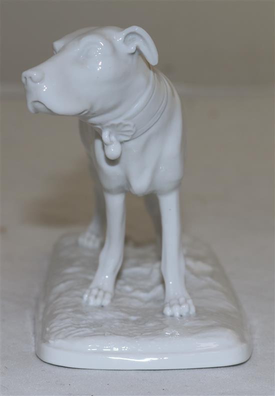 A Nymphenburg white glazed porcelain model of a standing hound, length 15.3cm (6in.)